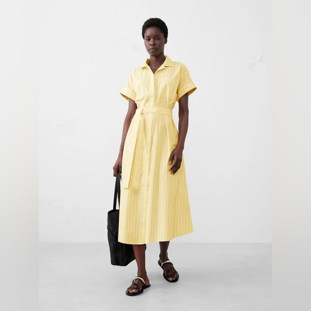 NWT - Banana Republic Cotton Yellow Stripe Midi Shirtdress - Size M